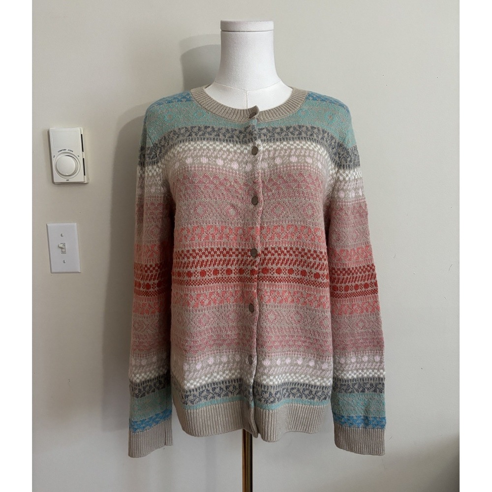 Talbots Medium Cardigan Sweater Colorful Wool Mohair Preppy Cute Pink Blue Tan‎